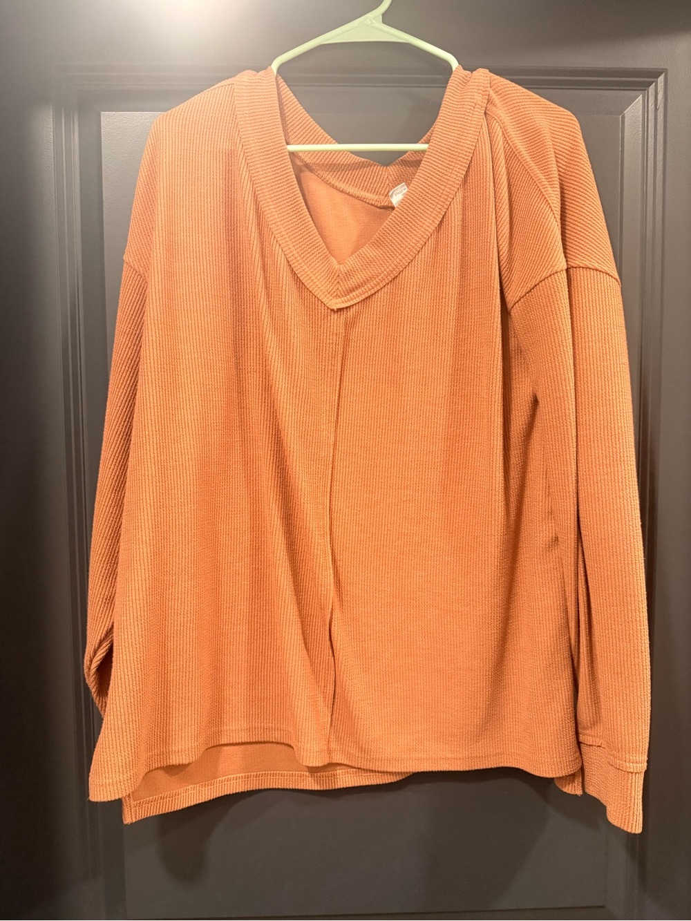 Women's V-Neck Waffle Knit Sweater - Burnt Orange